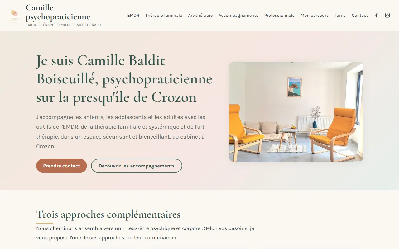 Page d'accueil du site Les ateliers de Camille